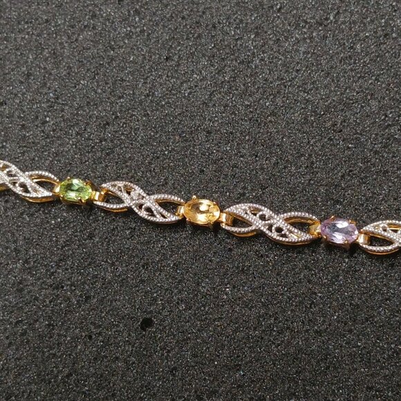 24K Gold Over Sterling Multi Gemstone & Diamond Bracelet 7¾" 12.5g FMC NWT - Picture 12 of 16